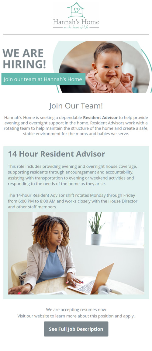 Hannah's Home Recruitment Email Campaign