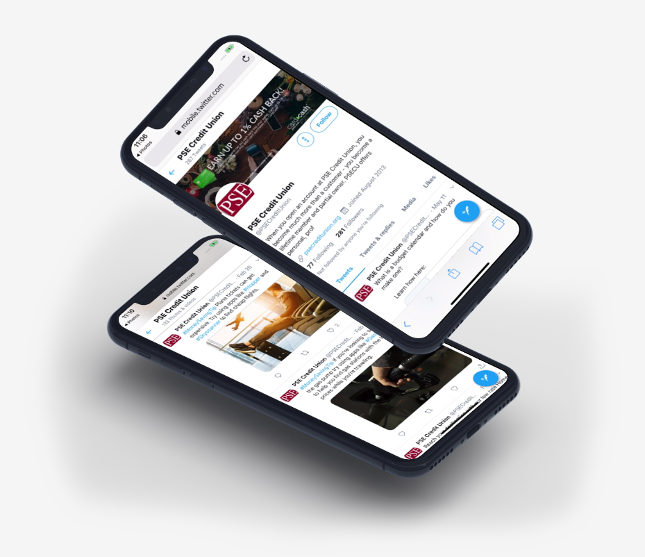 Two iphones falling with Twitter feeds